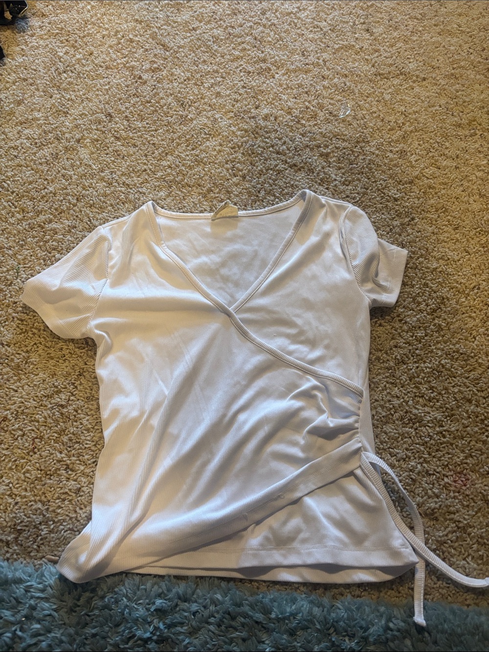White Short-Sleeve Wrap Top with Side Tie